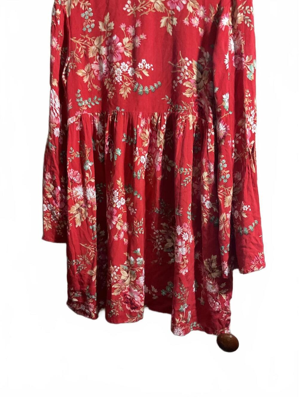 Lauren Ralph Lauren Denim And Supply Red Floral Bell Sleeve Dress M - Picture 9 of 11